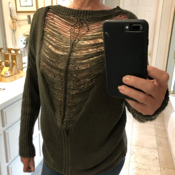 FREE with purchase: Sweater with cutout back/front, olive green, Sz S - Picture 2 of 10